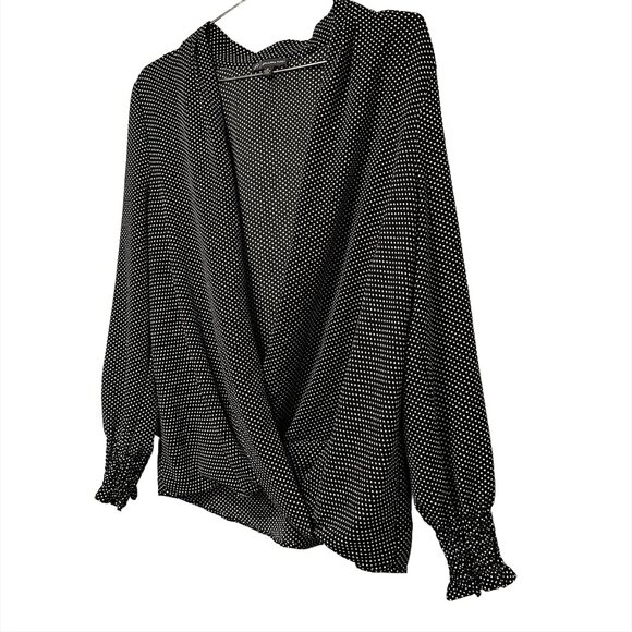 ADRIANNA PAPELL Polka Dot Wrap Blouse - Medium - black and white polkadot - EUC - Picture 4 of 7
